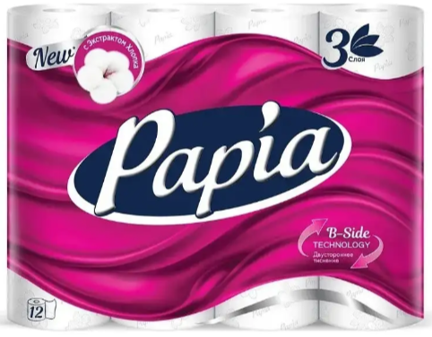картинка Туалетная бумага Papia 3 слоя 12 рул/уп от компании ЧИСТЫЕ КЛЮЧИ